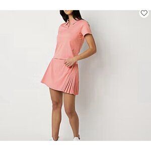 NWOT Xersion Polo Large Coral Pink Short Sleeve 1/4 Zip and Tennis Skirt Set